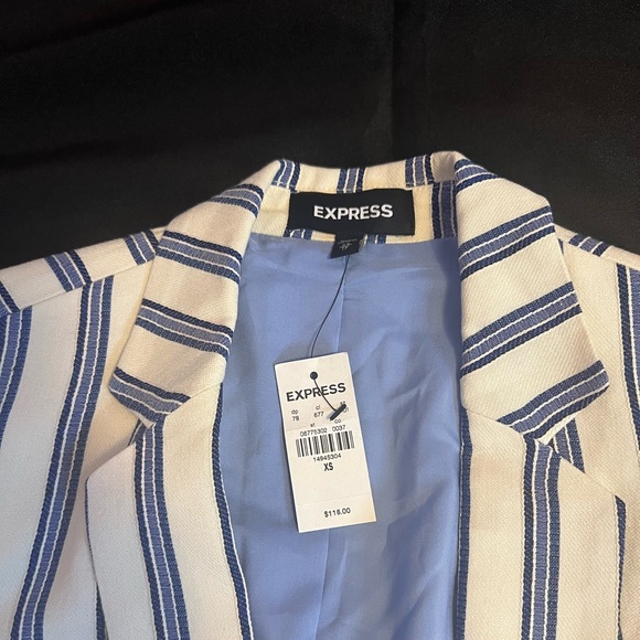 NWT EXPRESS Women's Open Front Striped Blue Blazer - Picture 5 of 5